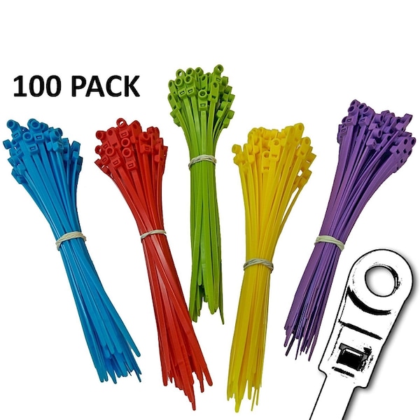 Electriduct Cable Tie, 8 in L, Assorted Colors, Nylon 6/6, 50 lb Strength CT-ED-MT-08-50-100-RBW - main